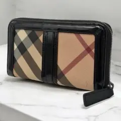 バーバリー ノバチェック ラウンドファスナー 長財布 PVC レザー