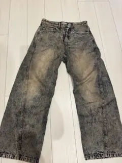 WYM ダメージ加工 ワイドレッグデニム M