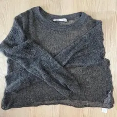 ZARA レディース　Sサイズ　薄手　ニット　トップス　グレー　セーター　シアー