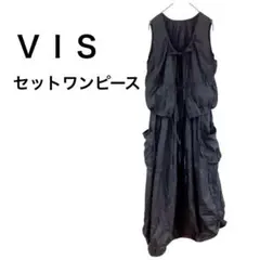 ＶＩＳ ベアトップドッキングワンピース ブラック ジレ付き フリーサイズ