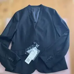 新品avv importノーカラーVネックジャケット　黒Lイトキン