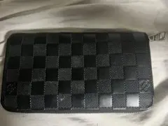 ブラック チェック柄 レザー 長財布