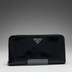 【PRADA】プラダ ラウンドファスナー長財布 黒 パテントレザー