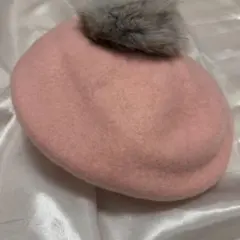 M.deux ファー付きピンクベレー帽