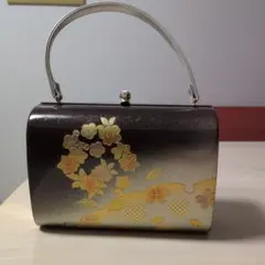 和装用バッグ 花柄 茶色 金色