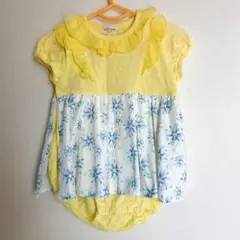 ★kid's zoo 80 ロンパース ワンピース風 花柄 フリル イエロー★