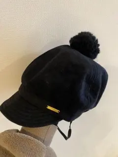 キッズ　ポンポン付き黒ベレー帽 52〜54cm