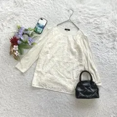 キース ブラウス 長袖 ジャガード レース 38/M コットン混 大人可愛いのサムネイル