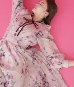 【新品タグ付き】ビッグシアーフラワープリントワンピース