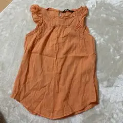 ZARAトップスオレンジシャツデニムワイドパンツに