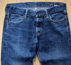 KURO DEMPSEYメンズ ストレートデニム月桂樹ボタン 赤耳セルビッジ濃紺