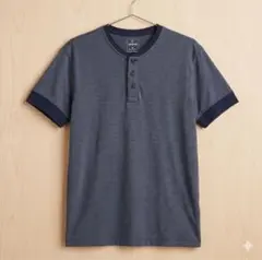 Gap LIVED-IN ヘンリーネックボーダー半袖Tシャツ Mメンズ ネイビー