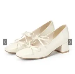 【美品】23.5 ダブルリボンローヒールパンプス[zr1266]