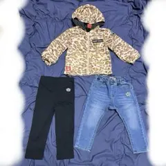 ヒョウ柄アウター パンツセット90 レギンス　ストレッチデニム