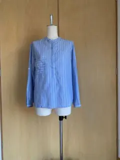 青 ストライプ 長袖シャツ