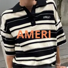 美品　Ameri　MULTI BORDER LOGO KNIT POLO TOP