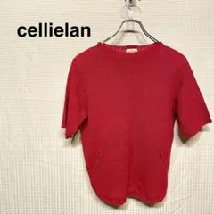cellielan ニット 半袖 丸首 レギュラー丈 レッド 透け感あり