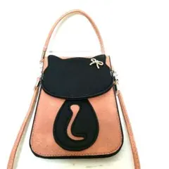 猫 スマホポシェット ミニショルダーバッグ 2way ピンク