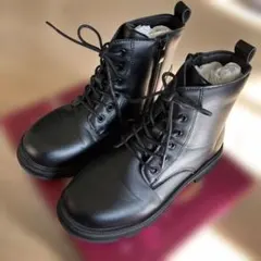 黒いレースアップブーツ サイドジッパー付き　23cm