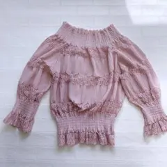 オフショル トップス レース ピンク ガーリー 透け感 甘め 韓国 推し活