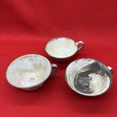 圭司　船原圭司？　京焼　陶器　窪元　清水焼　花柄 陶器製　カップ3個セット