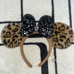 廃盤！ディズニー　カチューシャ　ヒョウ柄　茶色　キラキラ　黒色　リボン