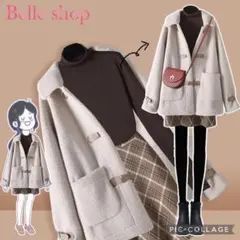 S~6L✨3点セット　ダッフルコート　セーター　ミニスカート　ラムコート　ボア