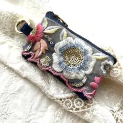 インド刺繍リボン　ミニポーチ