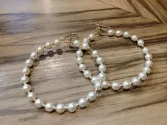 大ぶりパールフープピアス　日本製