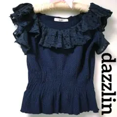 新品✮dazzlin　ダズリン　たっぷりフリルの半袖ブラウス　ネイビー