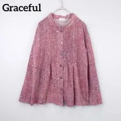 Graceful 小花柄 ピンタック ブラウス ピンク 長袖 やや厚手