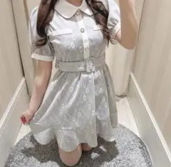 evelyn レースフレアOPワンピース 半袖 アイスグレイ