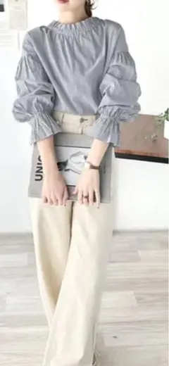クラシカルエフ　2WAYストライプブラウス　シャツXLオーガニック混