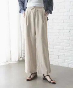 GLOBAL WORK イージーケアリネンストレートパンツ