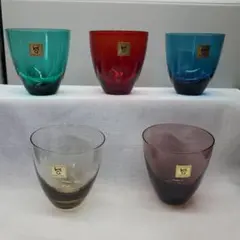 昭和レトロKAGAMI CRYSTAL ブルー金彩中鉢＊4色ガラス鉢まとめて5点 昭和レトロKAGAMI CRYSTAL ブルー金彩中鉢＊4色ガラス鉢まとめて5点
