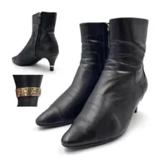 《超美品》CHANEL シャネル サイドジップ ブーツ ゴールド金具 黒系 36のサムネイル