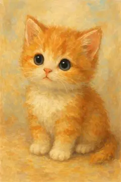 オレンジと白の子猫の絵画風