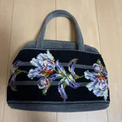 FEILER 花柄刺繍 ハンドバッグ グレー