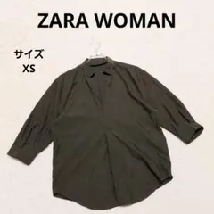 ザラ 七分袖 スキッパーシャツ XS ダークカーキ カジュアル きれいめ