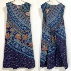 未使用タグ付 エプロンワンピース ゆったりサイズ　　　　　　　インド綿 n6