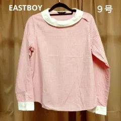 EASTBOY　イーストボーイ　ピンクのチェック柄　白衿　長袖シャツ