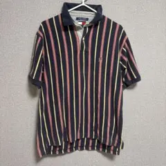ストライプ ポロシャツ ネイビー