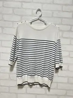 ストライプ ボートネック 3/4袖ニット