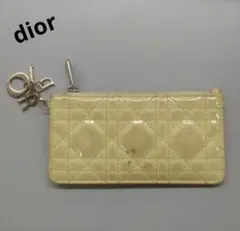 dior　フラグメントケース　ミニ財布　黄色イエロー　エナメル　レディ