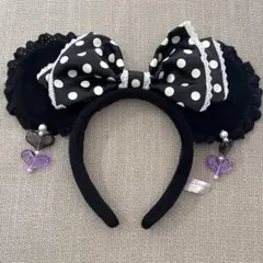 ミニー耳カチューシャ 黒・白水玉