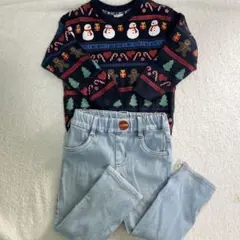 H&M クリスマス　トレーナー　ツリー　90 LAGOM デニム