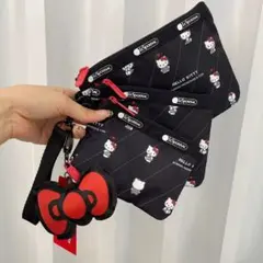 レスポートサック ハローキティ リボン結び ブラック 3連ポーチ