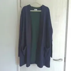 BROWNY ネイビー グリーン カーディガン 切り替えデザイン バイカラー