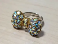 指輪　リボン　リング　キラキラリボン　サイズフリー　ゴールド