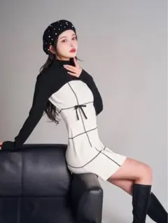 Darich ドッキングリボンデザインニットミニワンピース ダーリッチ